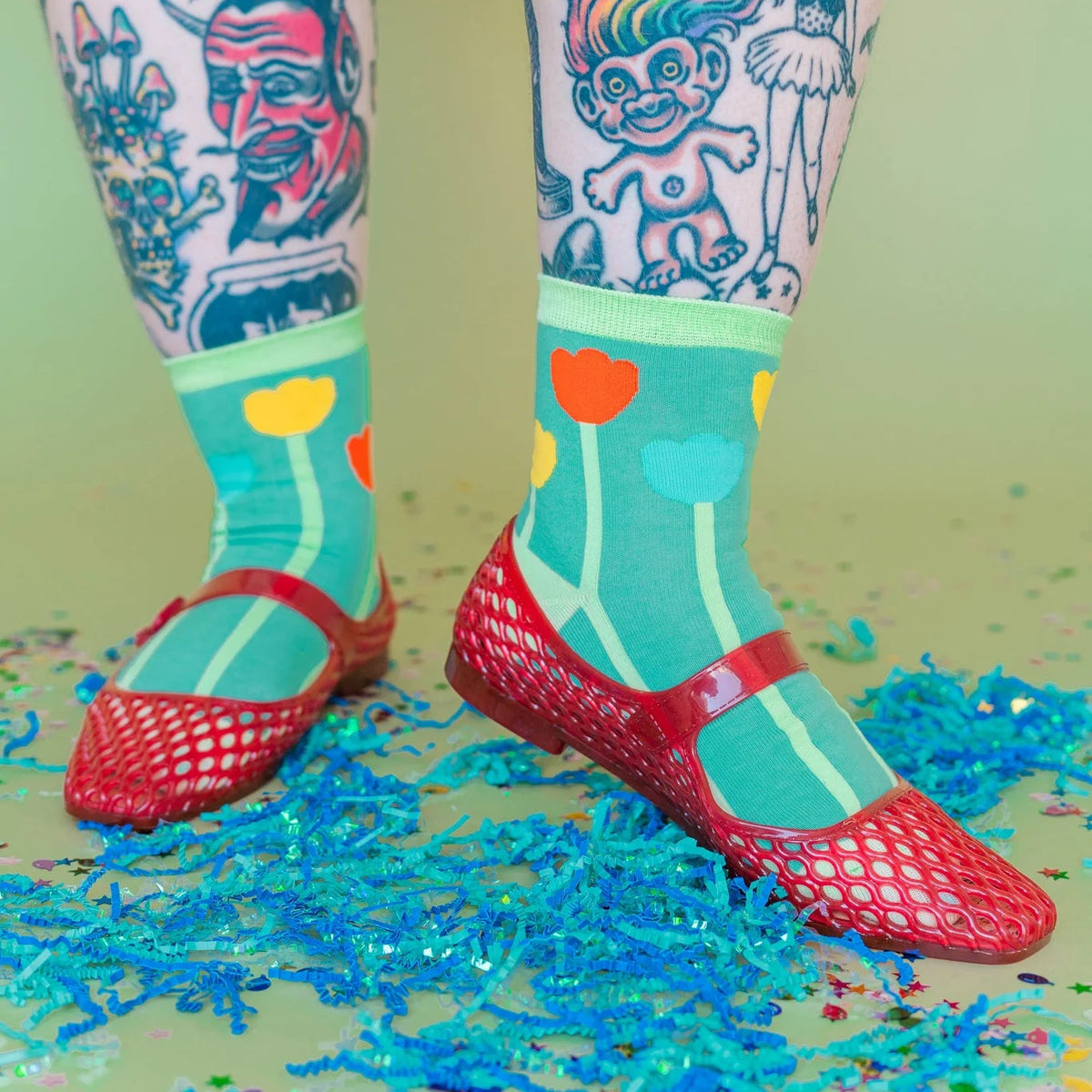 Women’s Cotton Ankle Socks - Primary Tulips