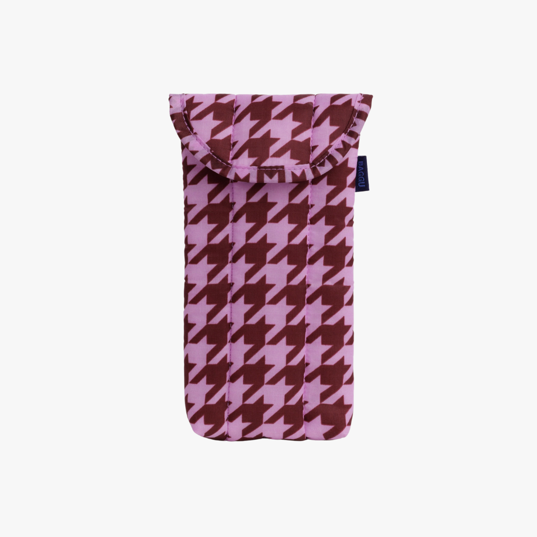 Puffy Glasses Sleeve - Pink Houndstooth