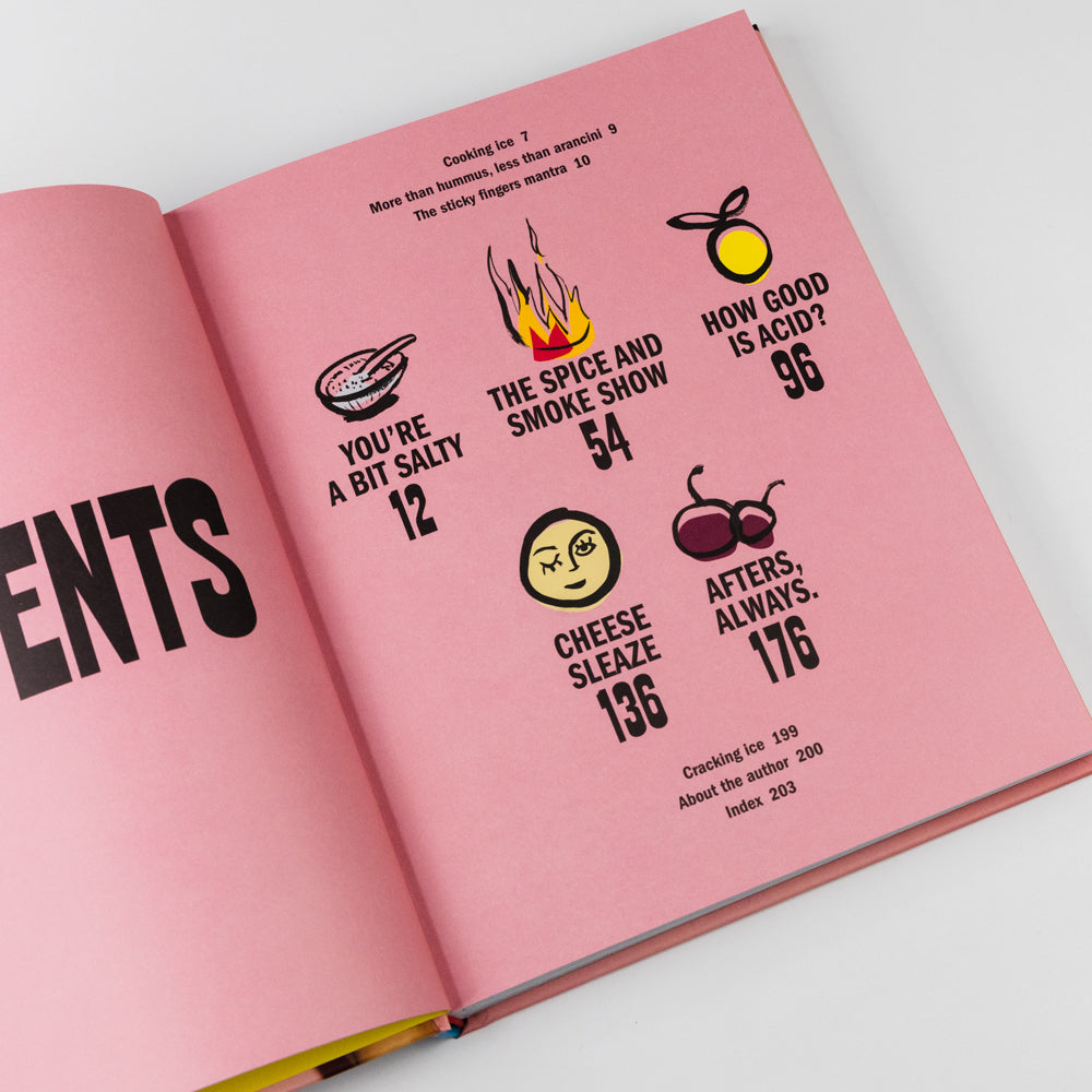 Book cover of 'Happy Hour Snacks' with a pink background, bread, and wine glass.