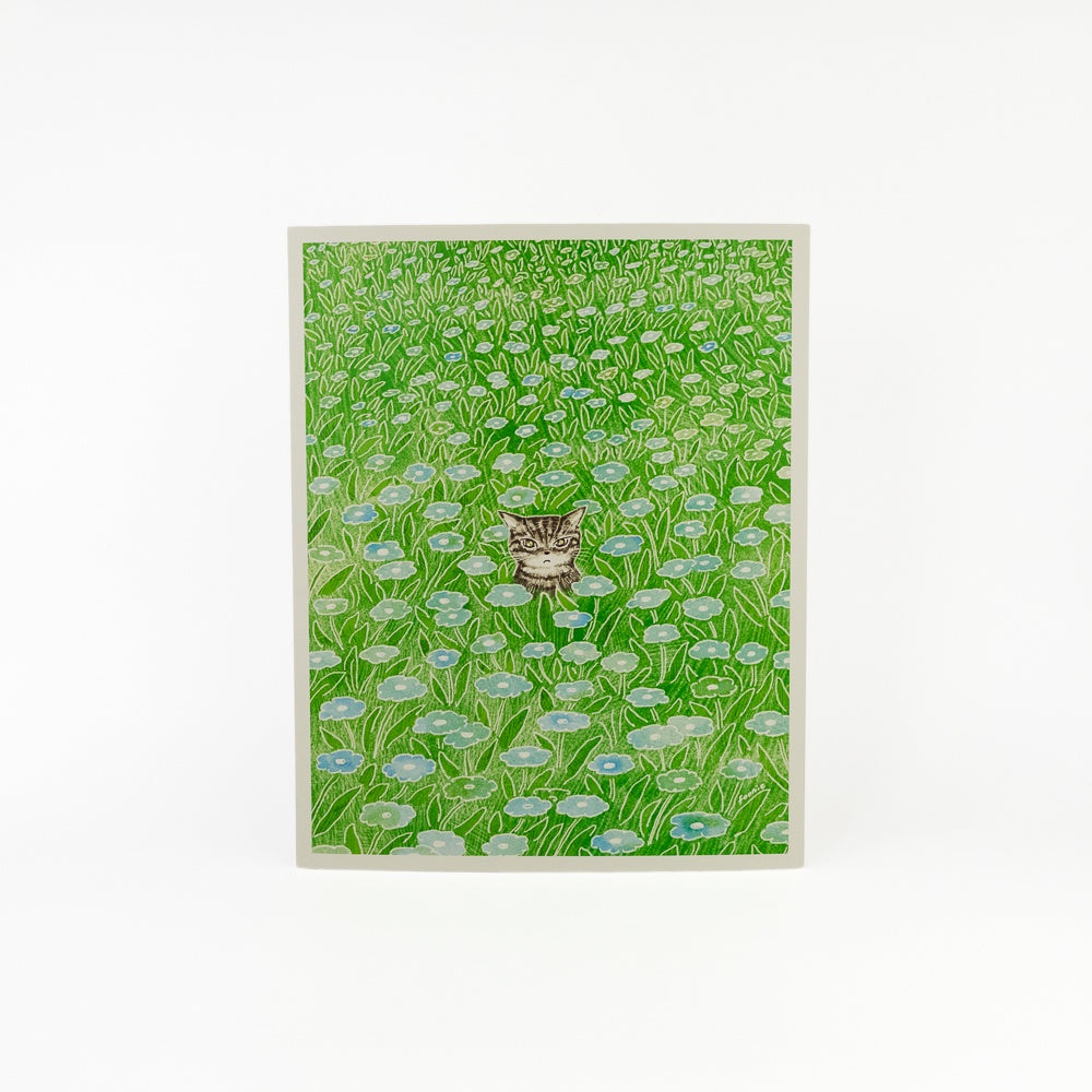 Cat in the Flower Field Print - Tabby Cat