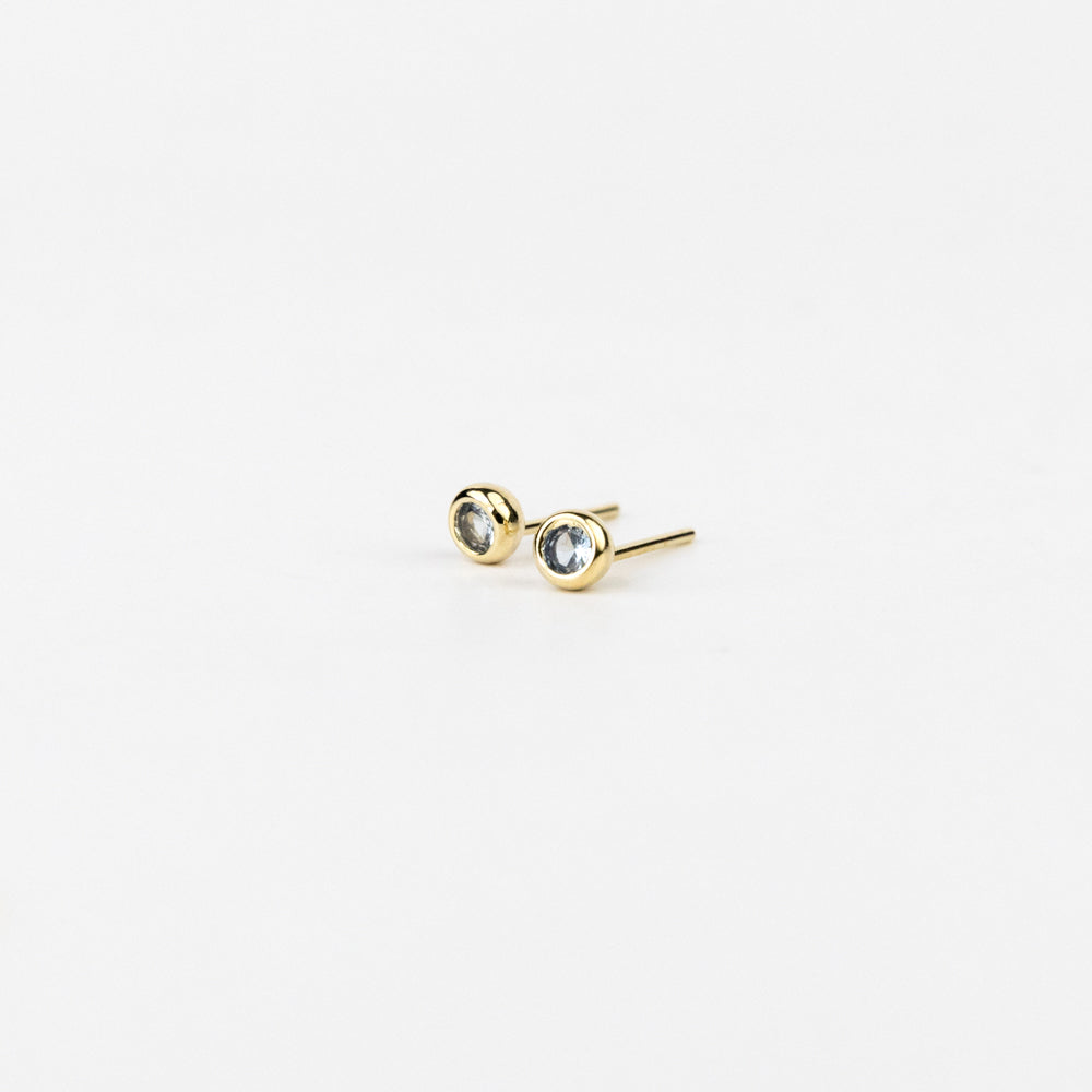 Dainty Bezel Birthstone Stud Earrings - March