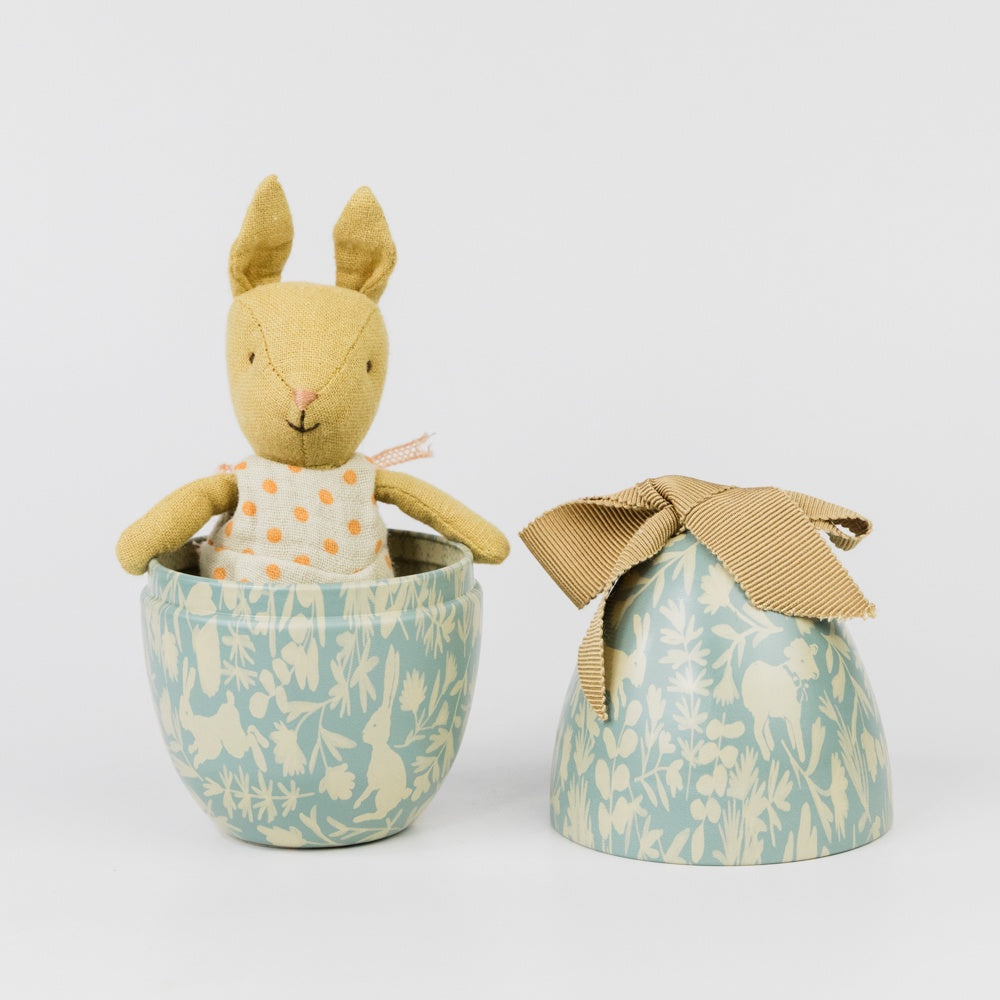 Easter Egg with Micro Rabbit, Small - Dusty Blue