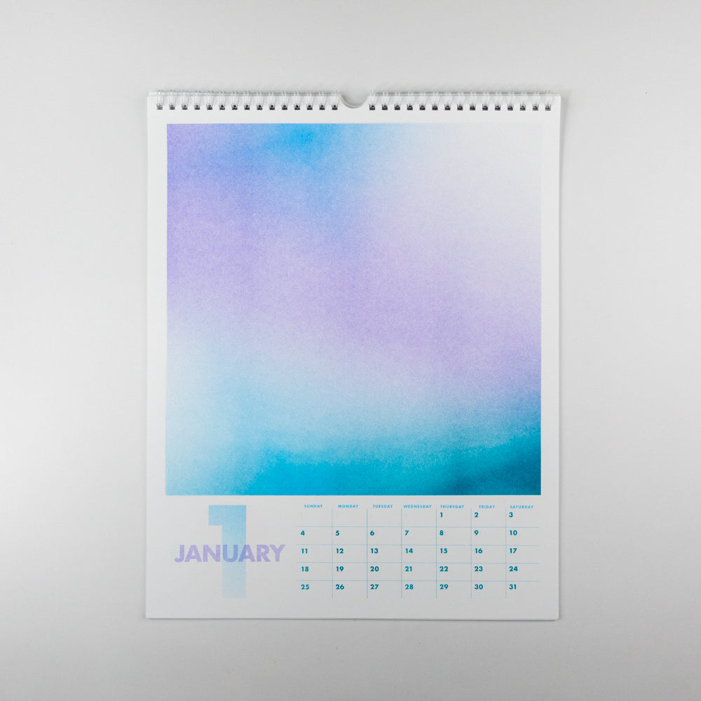 2026 Aura Calendar with a gradient design on a white background