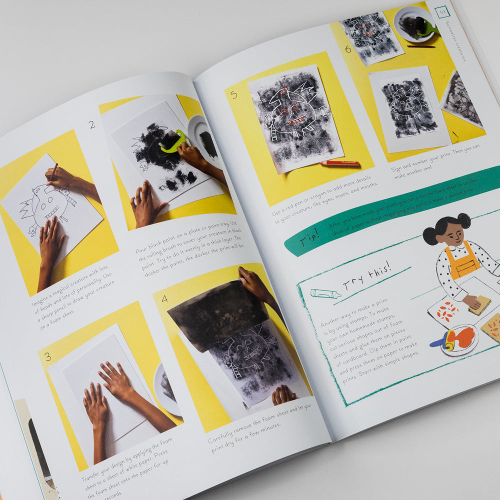 Open book with step-by-step instructions and illustrations on a white background